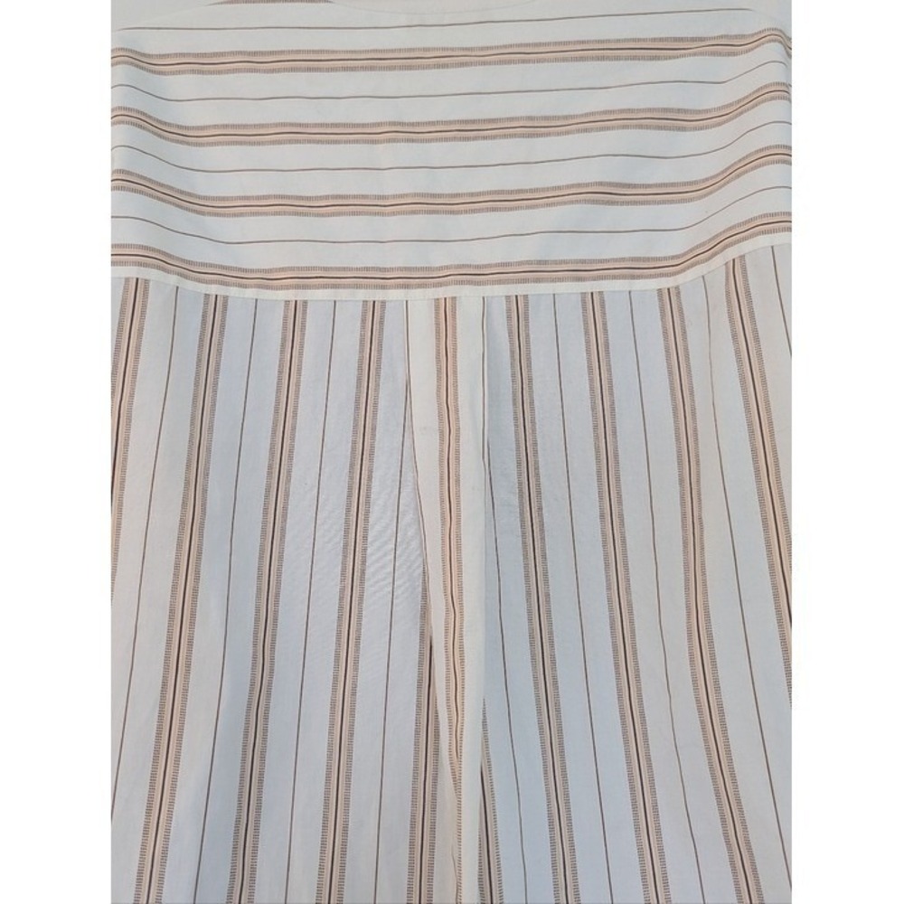 By Malene Birger Striped Ruched Sleeve Cotton Tunic Blouse White Tan Small 36 - Picture 12 of 13